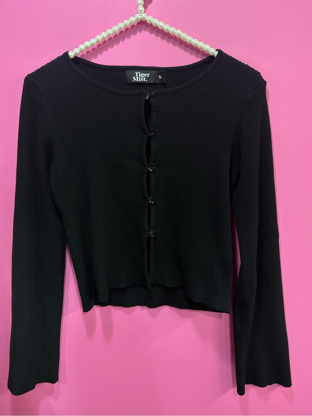 Tiger Mist fitted ribbed knit cardigan black